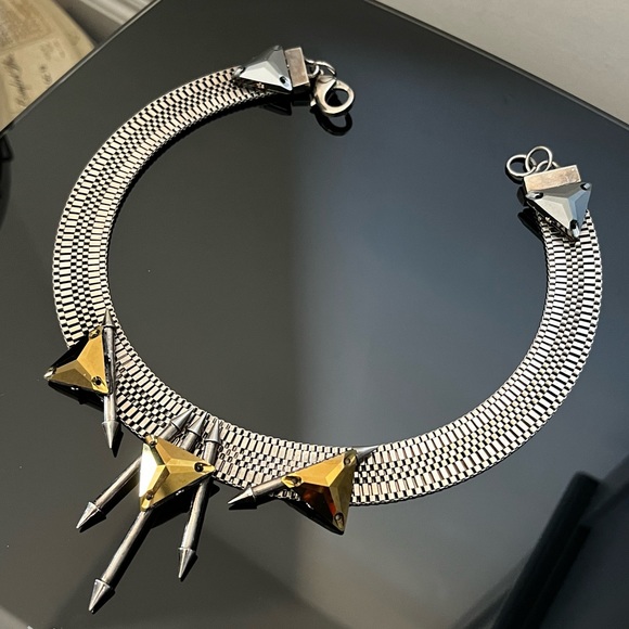 Fenton Fallon Silver Chain Link Barb Necklace Gold Faceted  Accents - Picture 4 of 7